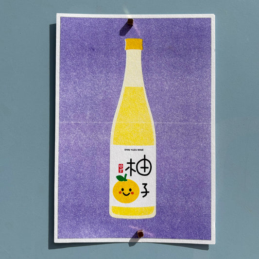 RISO Druck japanischer Yuzu-Wein